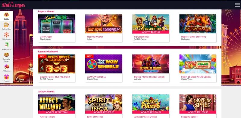 Slots of Vegas casino lobby with RTG-powered games popular among Kentucky online casino players