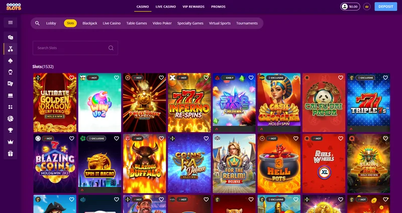 Super Slots casino game lobby with featured slots and table games for Kentucky online casino players